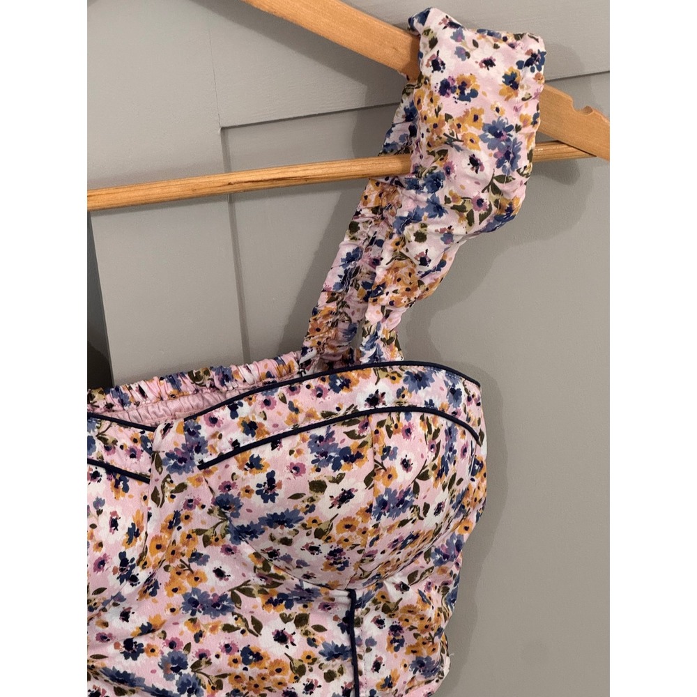 BOG Collective Floral Bustier Crop Top Pink Ruffle Strap‎ Smocked Back Small - Picture 3 of 4